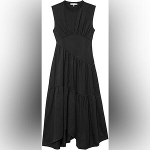 FRAME Gathered Seam Organic Cotton A-Line Midi Black Dress